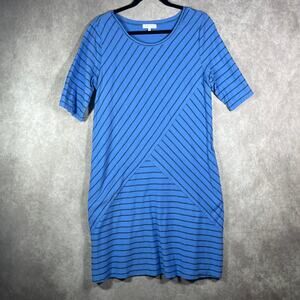 Habitat T Shirt Dress Womens Medium Blue‎ Black Striped Pockets Travel Vacation